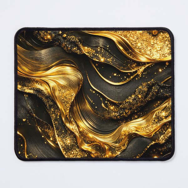 Item preview, Golden Silk Waves on Black – Luxury Glitter Abstract designed and sold by Kaleidoscope Print.