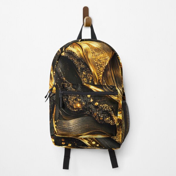 Item preview, Golden Silk Waves on Black – Luxury Glitter Abstract designed and sold by Kaleidoscope Print.