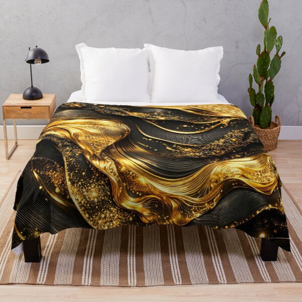 Item preview, Golden Silk Waves on Black – Luxury Glitter Abstract designed and sold by Kaleidoscope Print.