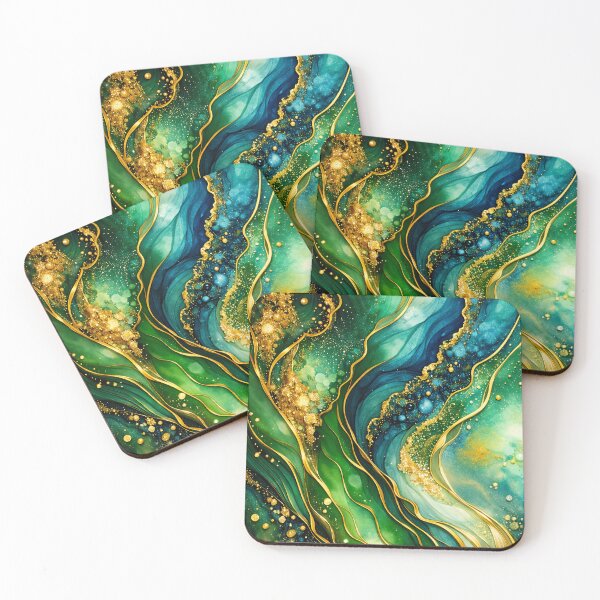 Item preview, Emerald River Marble with Gold Veins – Luxe Alcohol Ink Abstract designed and sold by Kaleidoscope Print.