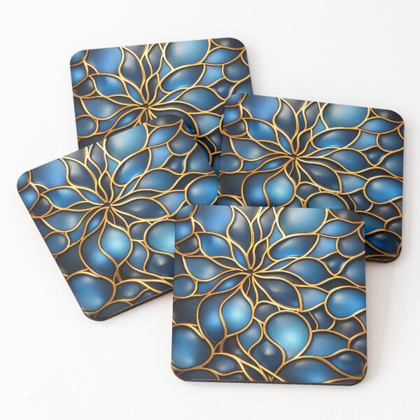 Item preview, Midnight Blue Petals with Gold Outline – Modern Stained Glass Abstract designed and sold by Kaleidoscope Print.