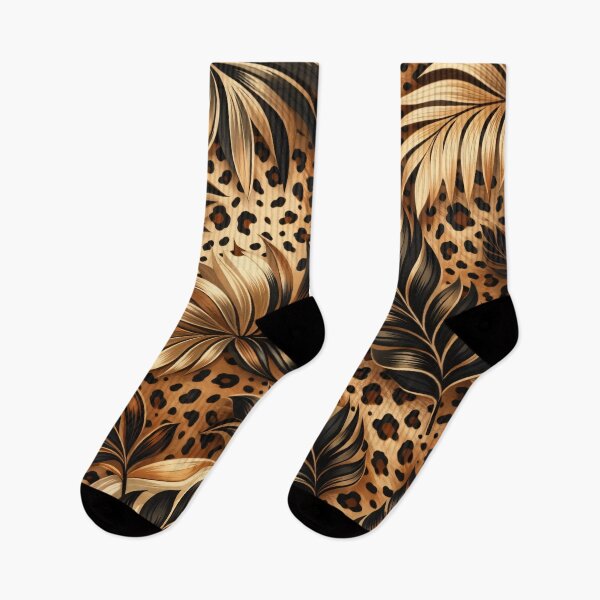 Item preview, Leopard Print Tropics – Black & Gold Palm Leaves Pattern designed and sold by Kaleidoscope Print.
