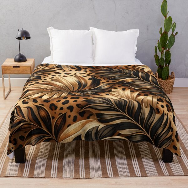 Item preview, Leopard Print Tropics – Black & Gold Palm Leaves Pattern designed and sold by Kaleidoscope Print.