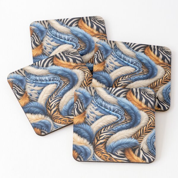 Item preview, Safari Fur Collage – Zebra, Tiger & Leopard in Blue Tones designed and sold by Kaleidoscope Print.