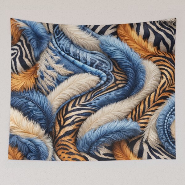 Item preview, Safari Fur Collage – Zebra, Tiger & Leopard in Blue Tones designed and sold by Kaleidoscope Print.
