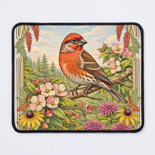Item preview, House Finch Bird Ornate Botanical Wall Art Print designed and sold by BorgSpareParts.