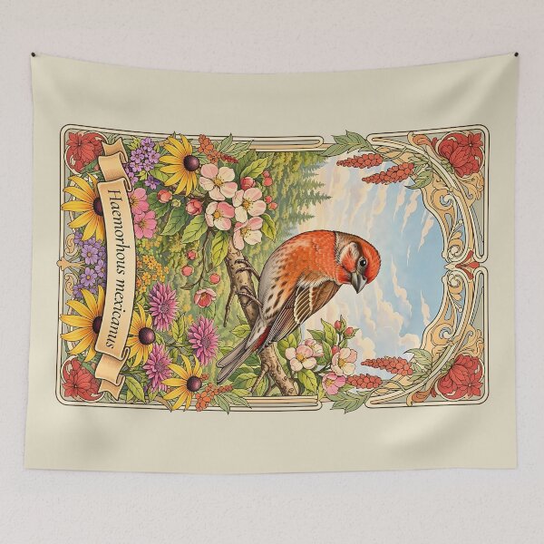 Item preview, House Finch Bird Ornate Botanical Wall Art Print designed and sold by BorgSpareParts.