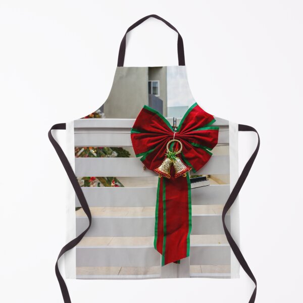 Item preview, Christmas Bow With Red and Green Ribbon and Golden Bells Adorns White Fence designed and sold by Nmallia.