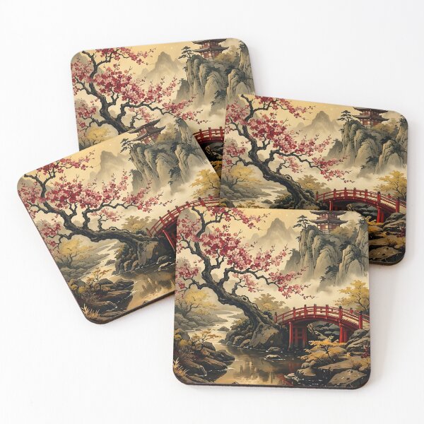 Item preview, Japanese Cherry Blossom Pagoda Moon Scene designed and sold by athanasioungr.