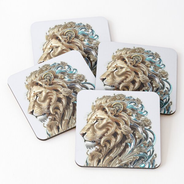 Item preview, Gold Lion Head – Regal King Lion Sculpture Style Artwork designed and sold by artelligens.