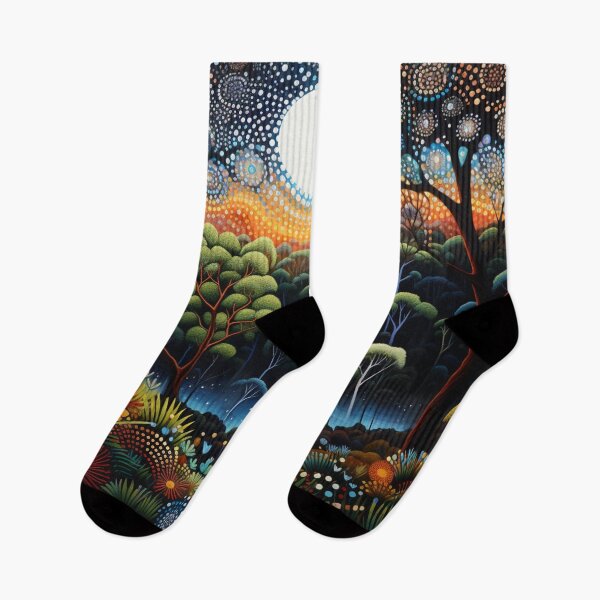 Artikelvorschau, Von den Aborigines inspirierte Kunst – Mondschein im tiefen Wald entworfen und verkauft von GrinGalore.