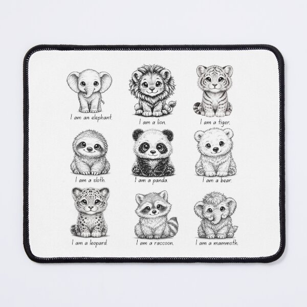 Item preview, Cute Baby Animal Squad – Black and White Kawaii Zoo Drawing designed and sold by Happy'CLICK'.