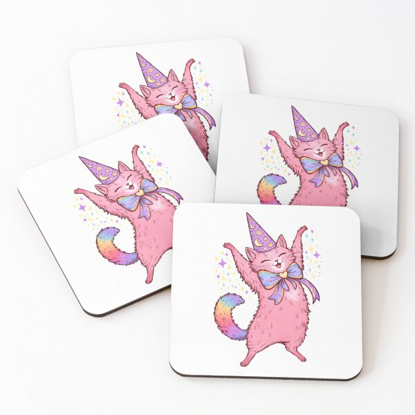 Item preview, Cute Pink Wizard Cat with Rainbow Tail – Kawaii Magical Kitty Illustration designed and sold by Senkov.