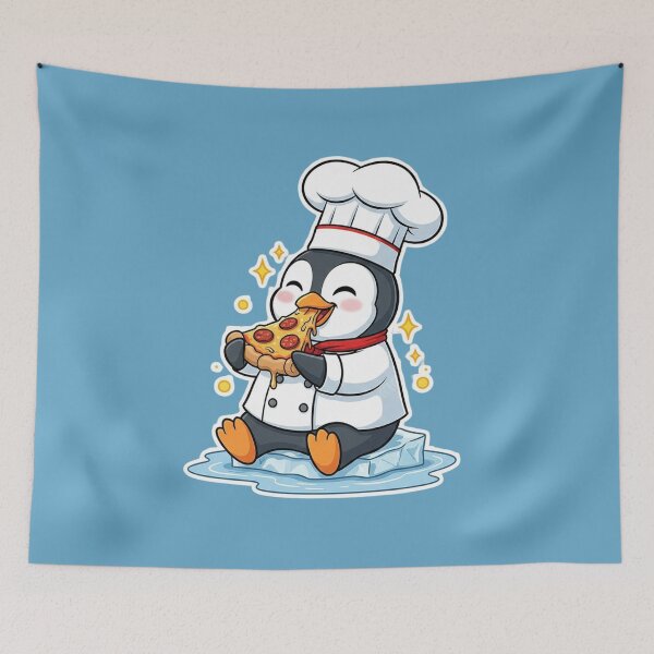 Item preview, Cute Penguin Chef Pizza Party - Kawaii Foodie Illustration designed and sold by InkWeaveShop.