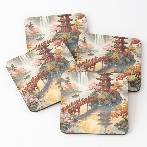 Item preview, Japanese Pagoda Bridge Waterfall Art designed and sold by athanasioungr.