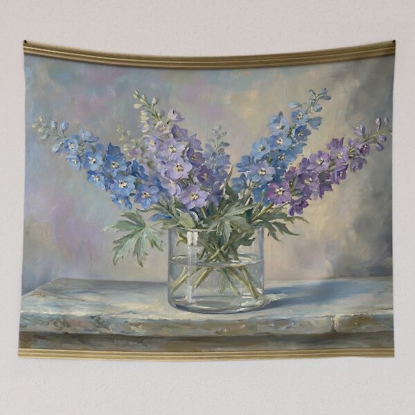 Item preview, Blue & Lavender Floral Still Life – Elegant Gold Frame Canvas Botanical Wall Art designed and sold by DesignAnother.