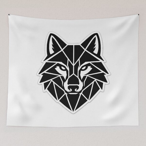 Item preview, Geometric Wolf Head – Minimal Black and White Illustration with White Outline designed and sold by Artistmonkey345.