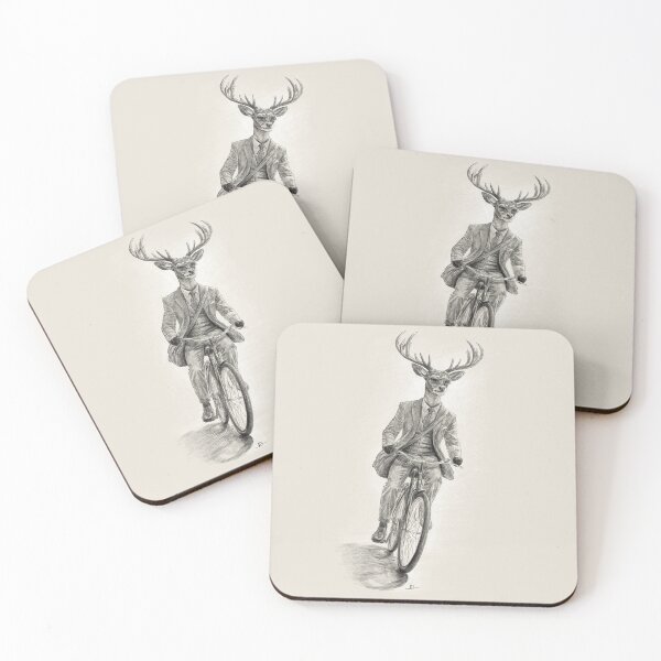Item preview, Anthropomorphic Deer Riding Bicycle – Black and White Pencil Illustration designed and sold by kolonjArt.