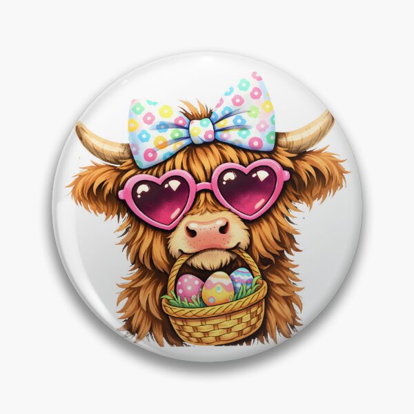 Item preview, Cute Highland Cow Easter Eggs – Kawaii Spring Pastel Cow With Basket designed and sold by Happy'CLICK'.