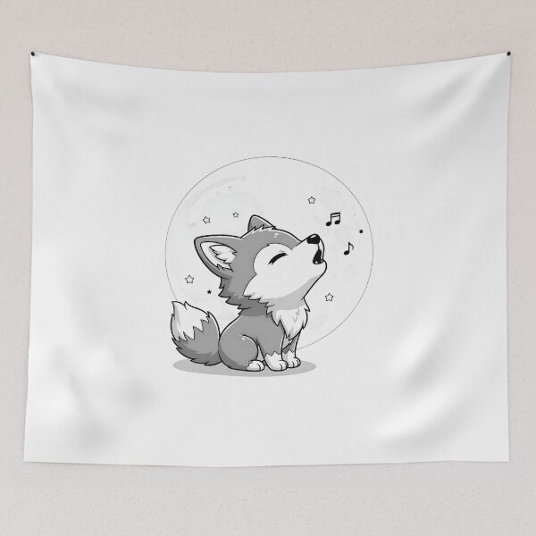 Item preview, Cute Chibi Wolf Pup Howling at Moon designed and sold by avwear.