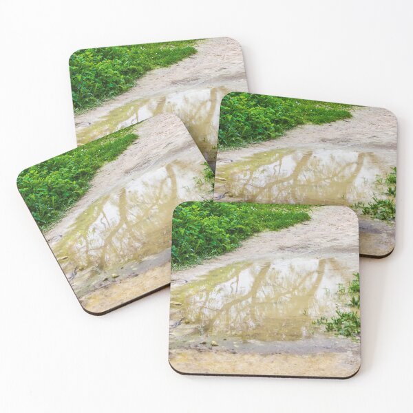 Item preview, Muddy Path With Puddle Reflection Along Lush Green Grass and Wildflowers designed and sold by Nmallia.