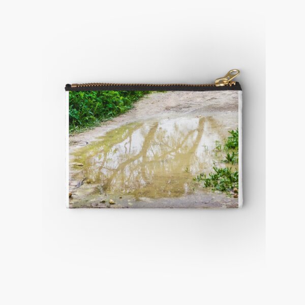 Item preview, Muddy Path With Puddle Reflection Along Lush Green Grass and Wildflowers designed and sold by Nmallia.