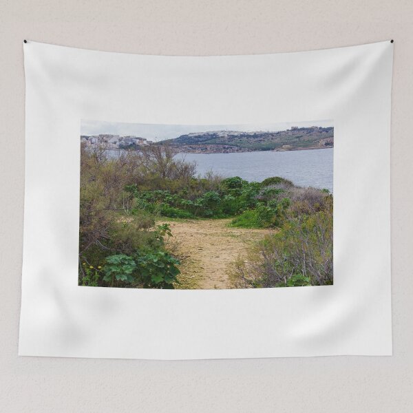 Item preview, Coastal Nature Path Through Green Bushes to the Sea Under a Cloudy Sky designed and sold by Nmallia.