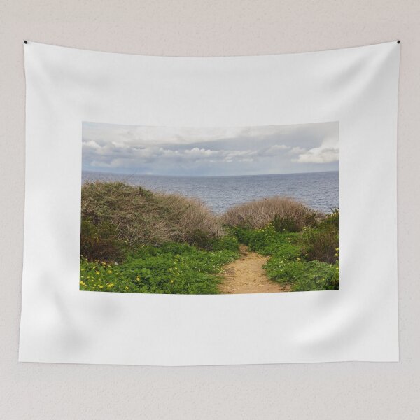 Item preview, Coastal Nature Path Through Green Bushes to the Sea Under a Cloudy Sky designed and sold by Nmallia.