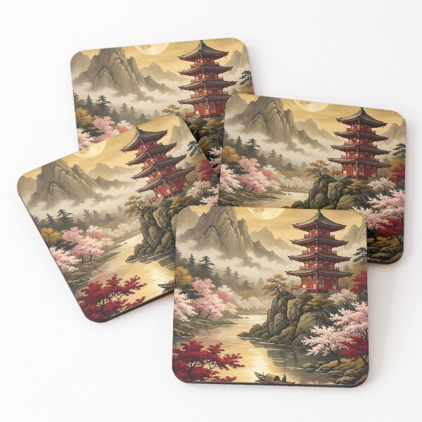 Item preview, Golden Moon Pagoda River Sakura designed and sold by athanasioungr.