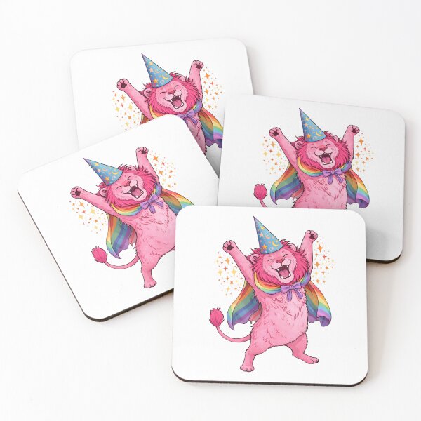Item preview, Pink Magic Lion with Rainbow Cape – Cute Wizard Pride Cat Illustration designed and sold by Senkov.