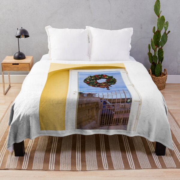Item preview, Festive Christmas Wreath On Glass Door Against Yellow Wall With Balcony View designed and sold by Nmallia.