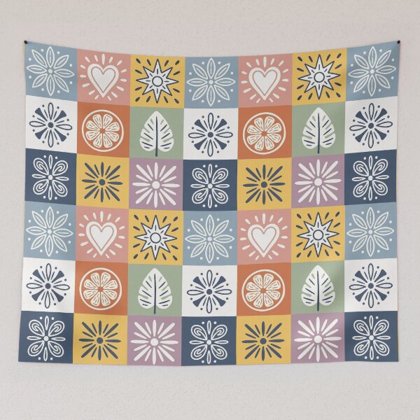 Item preview, Modern Pastel Boho Scandinavian Floral Patchwork Quilt Seamless Pattern Folk Art Style designed and sold by FRH Design ⭐⭐⭐⭐⭐.