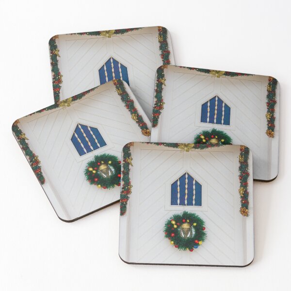 Item preview, Festive Christmas Door Decor With Wreath and Garland on Bright Blue Wall designed and sold by Nmallia.