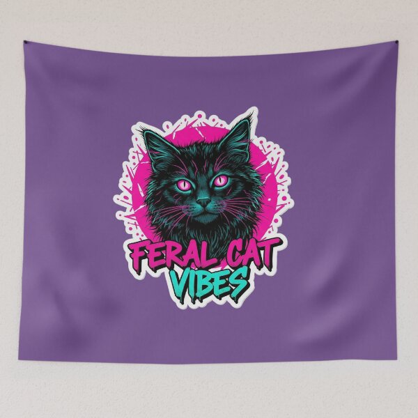 Item preview, Feral Cat Vibes Graffiti Sticker – Wild Crazy Cat Meme Neon Street Art | Edgy Cat Lover Shirt designed and sold by ZyxDes.