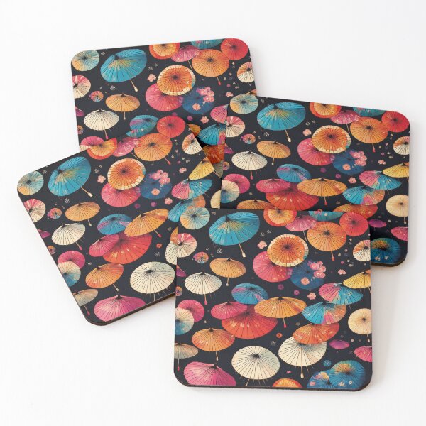 Item preview, Colorful Japanese parasols on a black background designed and sold by Photopat.