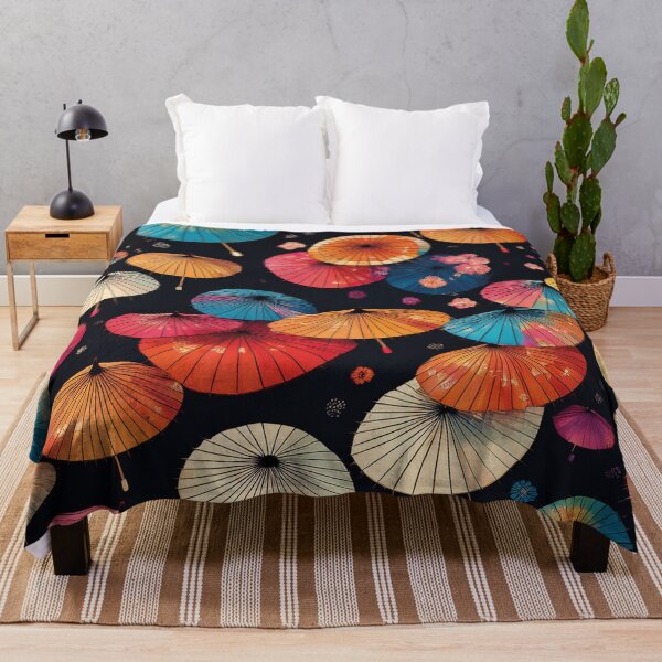 Item preview, Colorful Japanese parasols on a black background designed and sold by Photopat.