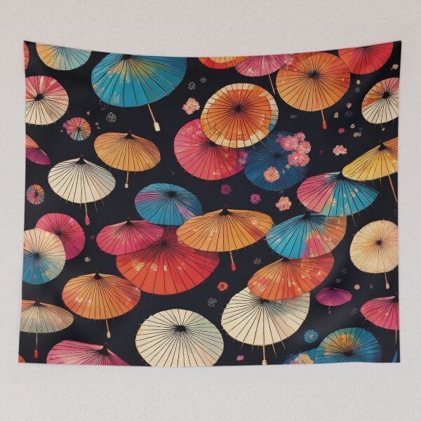 Item preview, Colorful Japanese parasols on a black background designed and sold by Photopat.