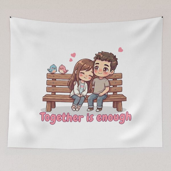 Item preview, Together Is Enough – Cute Couple on Bench | Everyday Love Illustration designed and sold by Beeform.