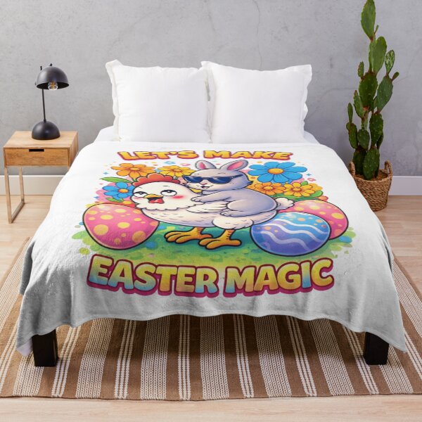 Item preview, Let’s Make Easter Magic Cute Bunny Riding Chicken Colorful Easter Eggs designed and sold by JerdbordinShop.