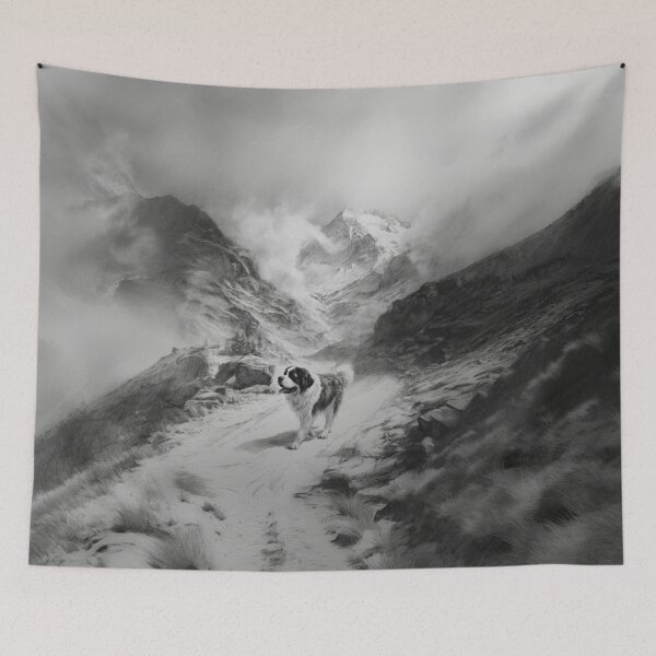 Item preview, A calm Saint Bernard trekking through a stormy mountain pass, Dogs in Motion designed and sold by CDC40.