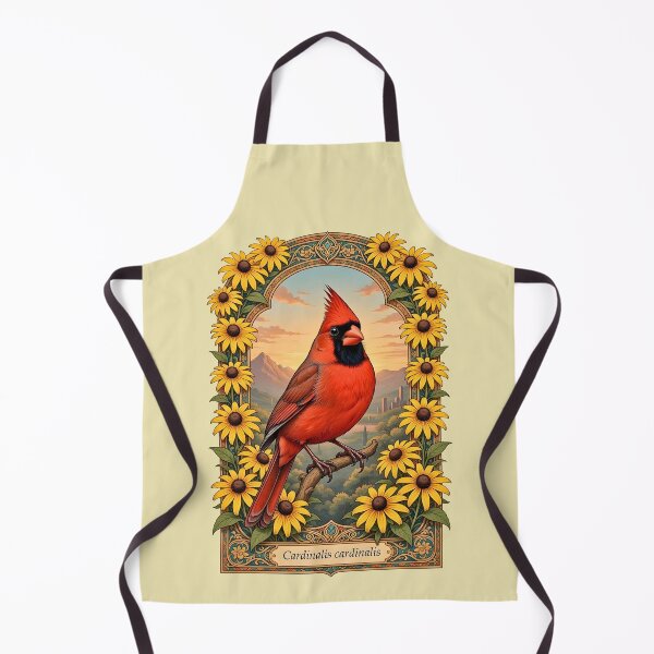 Item preview, Red Cardinal Ornate Yellow Coneflowers Frame Illustration Poster designed and sold by BorgSpareParts.