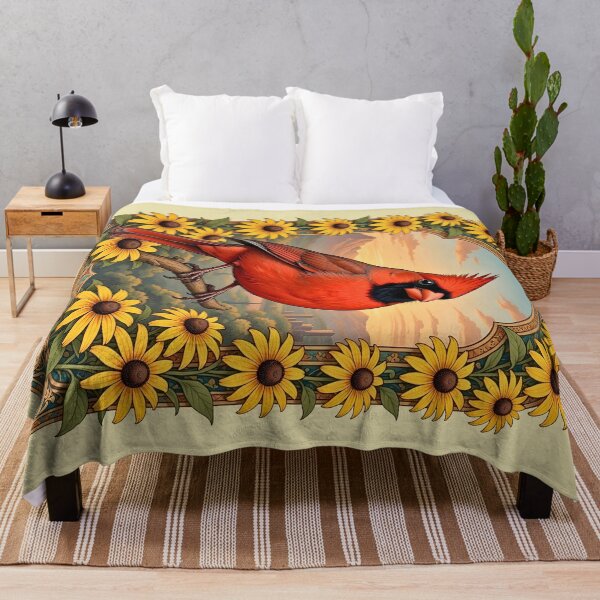 Item preview, Red Cardinal Ornate Yellow Coneflowers Frame Illustration Poster designed and sold by BorgSpareParts.