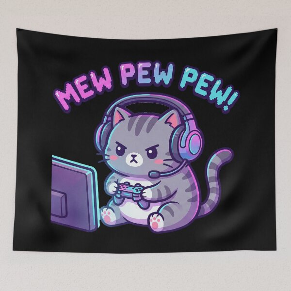 Item preview, Mew Pew Pew! Funny Kawaii Gamer Cat Playing Video Games designed and sold by MythoWorldddd.