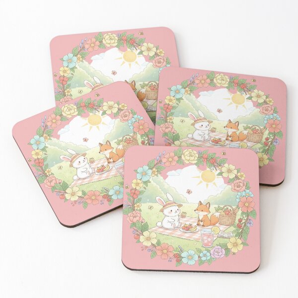 Item preview, Cute Bunny and Fox Picnic - Kawaii Cottagecore Spring Illustration designed and sold by carolinkaau.