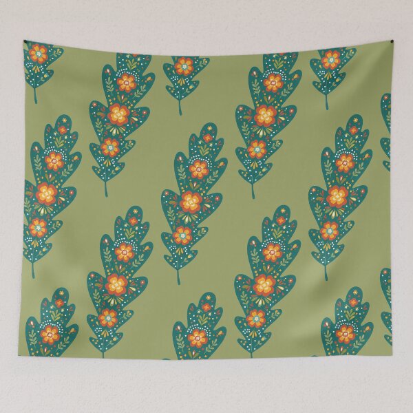 Item preview, Dark Green Oak Leaf – Scandinavian Folk Art by heidiannemorris © designed and sold by FOLK ART FUSION by heidiannemorris.