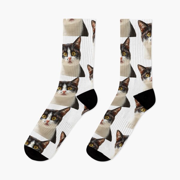 Item preview, Cute Tuxedo Cat Sticker – Golden Eyes Black and White Kitty designed and sold by Teewave-Ashish.