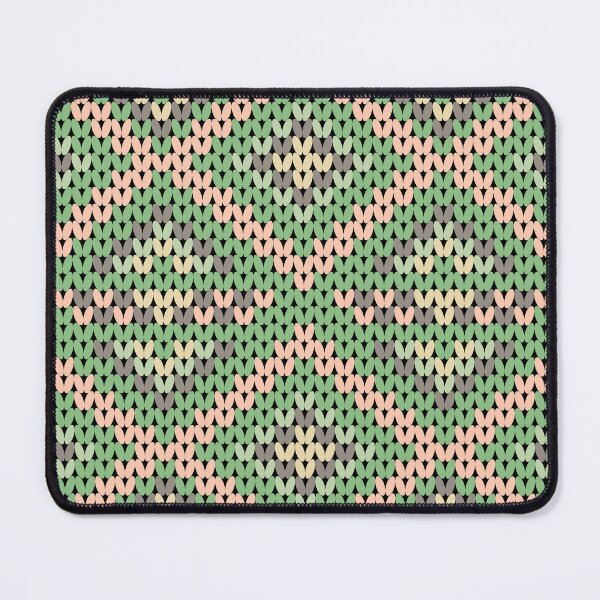 Item preview, A contemporary ethnic-style knitted pattern in green yarn with peach and gray stripes in square shapes. designed and sold by Nengsang.