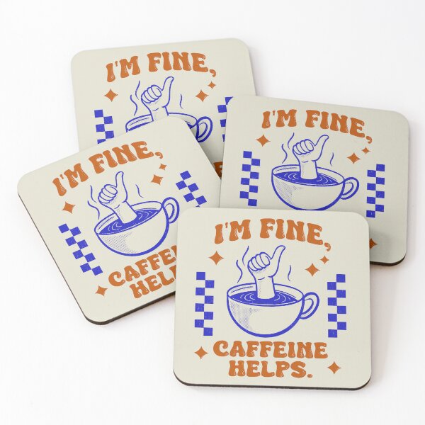 Item preview, I'm Fine Caffeine Helps - Retro Coffee Humor Illustration designed and sold by danhoodstudio.