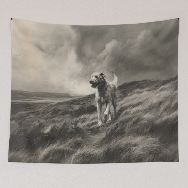 Item preview, A majestic Irish Wolfhound walking along a windswept moor, Dogs in Motion designed and sold by CDC40.