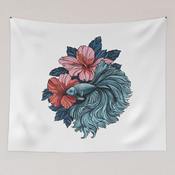 Item preview, Betta Fish Floral Art Print designed and sold by MonNoir.